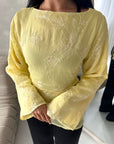 Mila Yellow Mesh Floral Embroidered Tie Back Asymmetrical Top