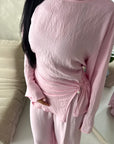 Miray Pink Ring Buckle Linen Trouser Co Ord Set