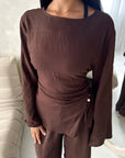 Miray Brown Ring Buckle Linen Trouser Co Ord Set