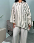 Svana Khaki & Cream Linen Stripe Shirt & Trouser Co ord Set