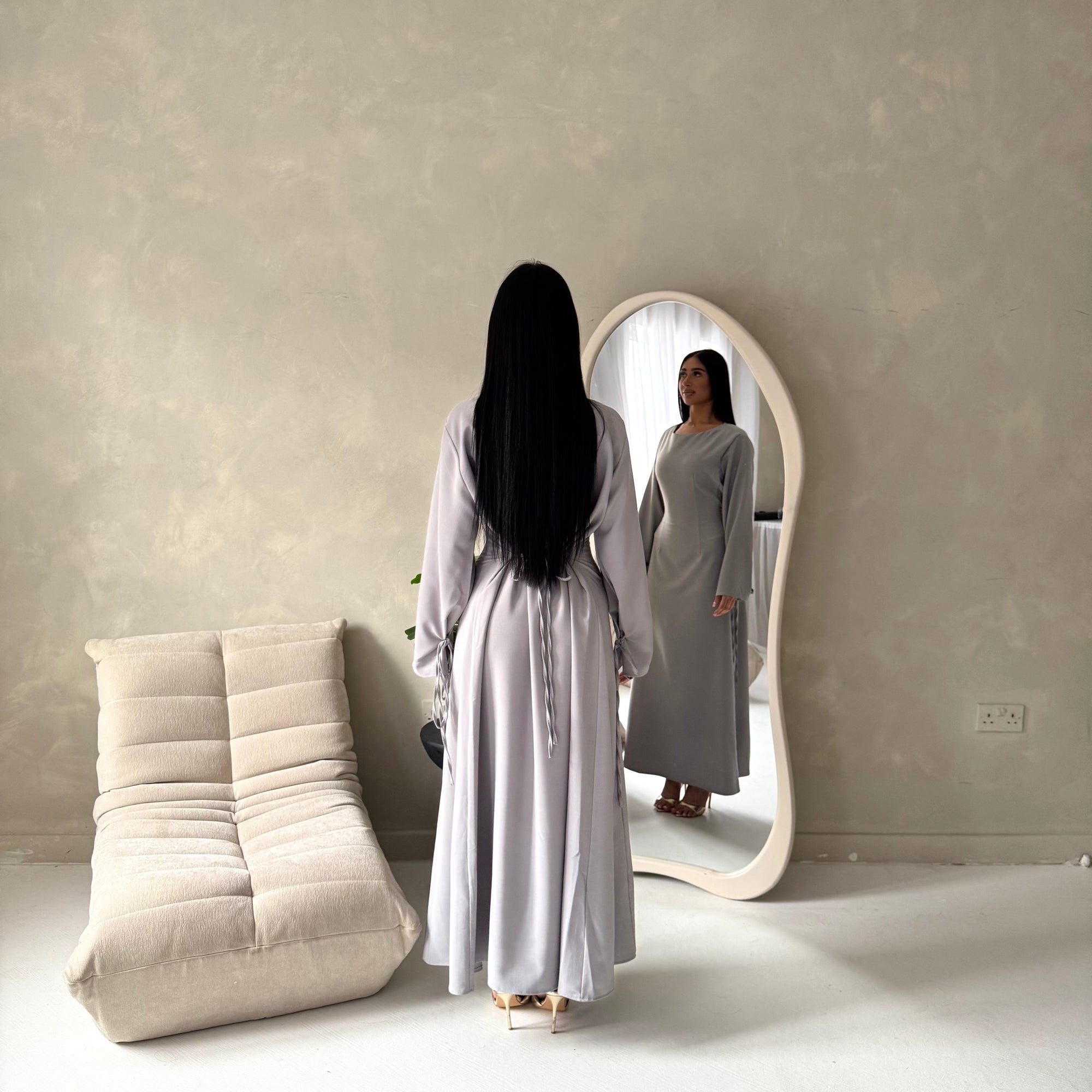 Noor Grey Plain A Line Tie Back Smock Dress
