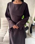 Noor Brown Plain A Line Tie Back Smock Dress