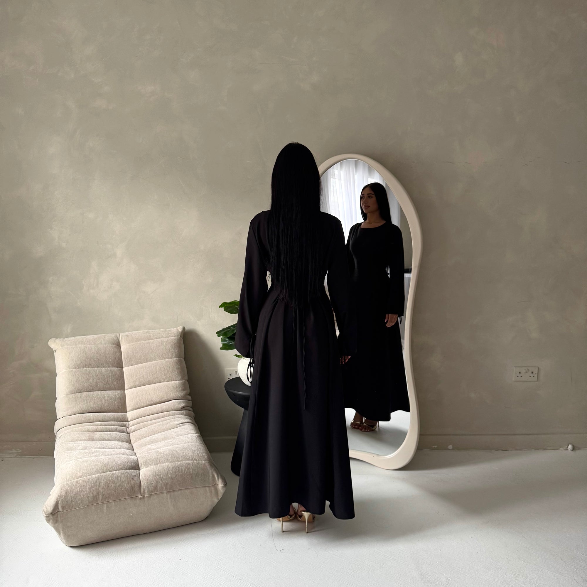 Noor Black Plain A Line Tie Back Smock Dress