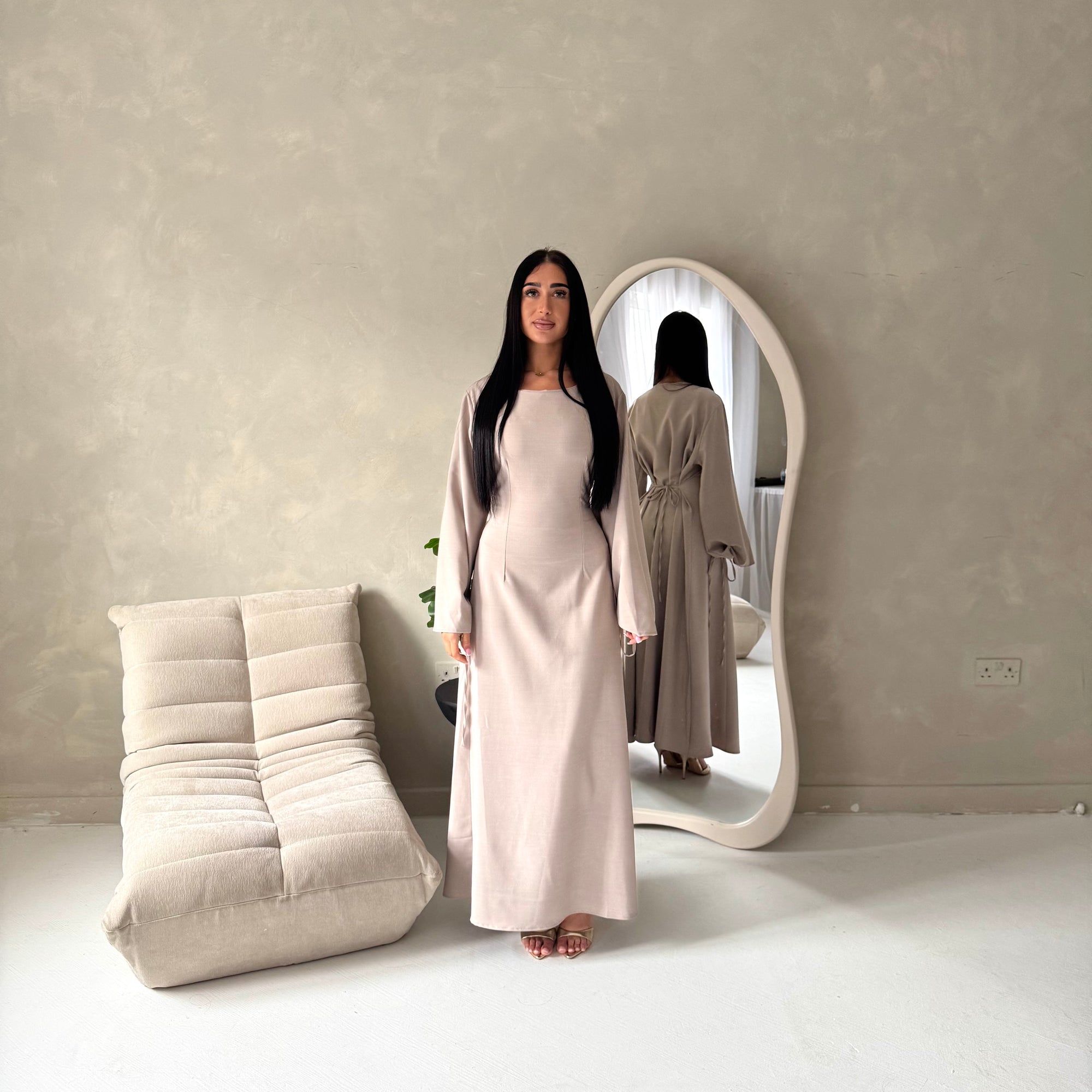 Noor Mocha Plain A Line Tie Back Smock Dress