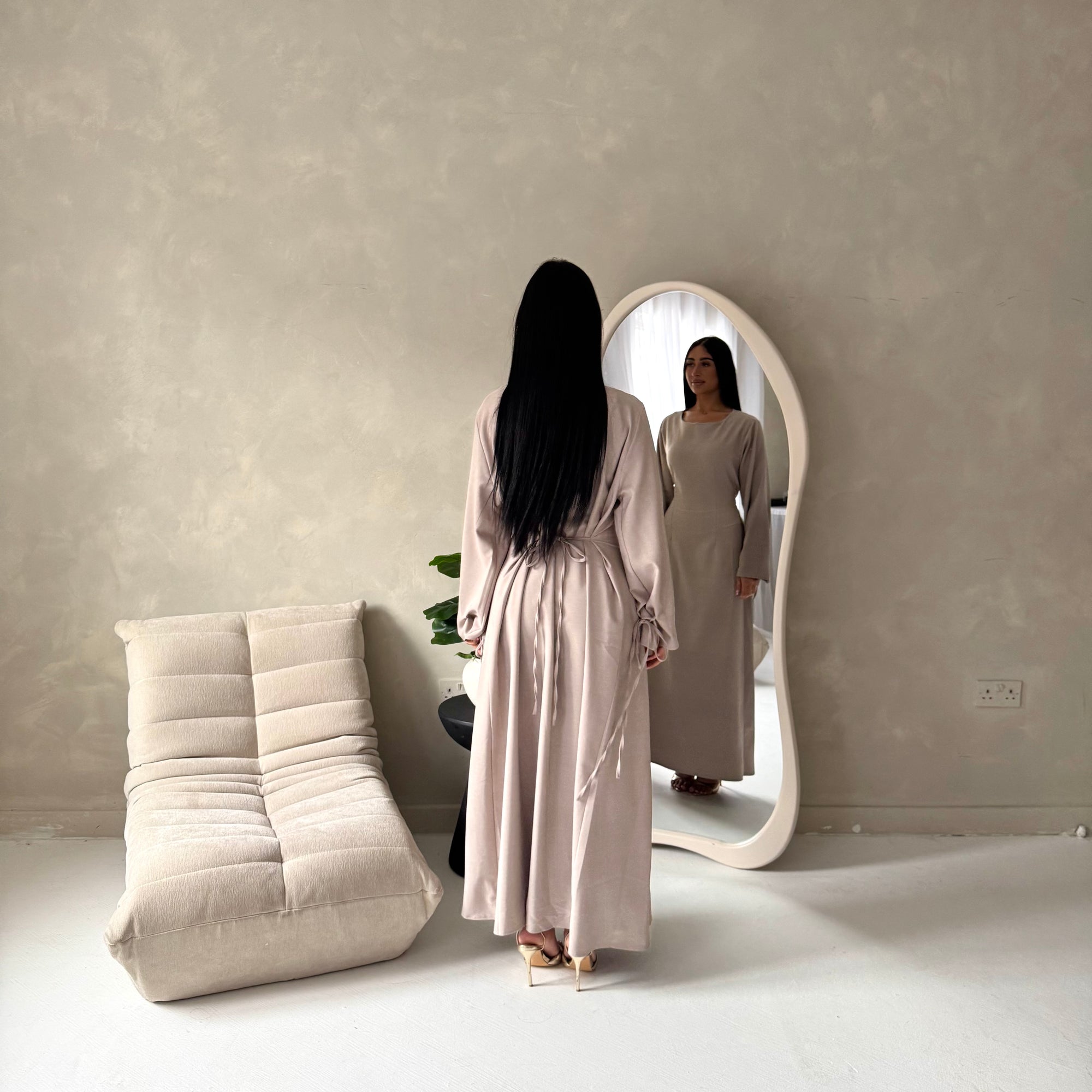 Noor Mocha Plain A Line Tie Back Smock Dress