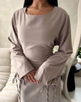 Noor Mocha Plain A Line Tie Back Smock Dress