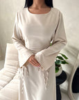 Noor Beige Plain A Line Tie Back Smock Dress