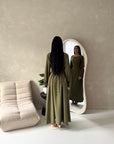 Noor Khaki Plain A Line Tie Back Smock Dress