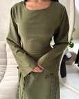 Noor Khaki Plain A Line Tie Back Smock Dress