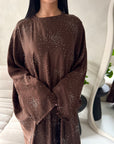 Roya Brown Diamante Detail Modest Kaftan Dress