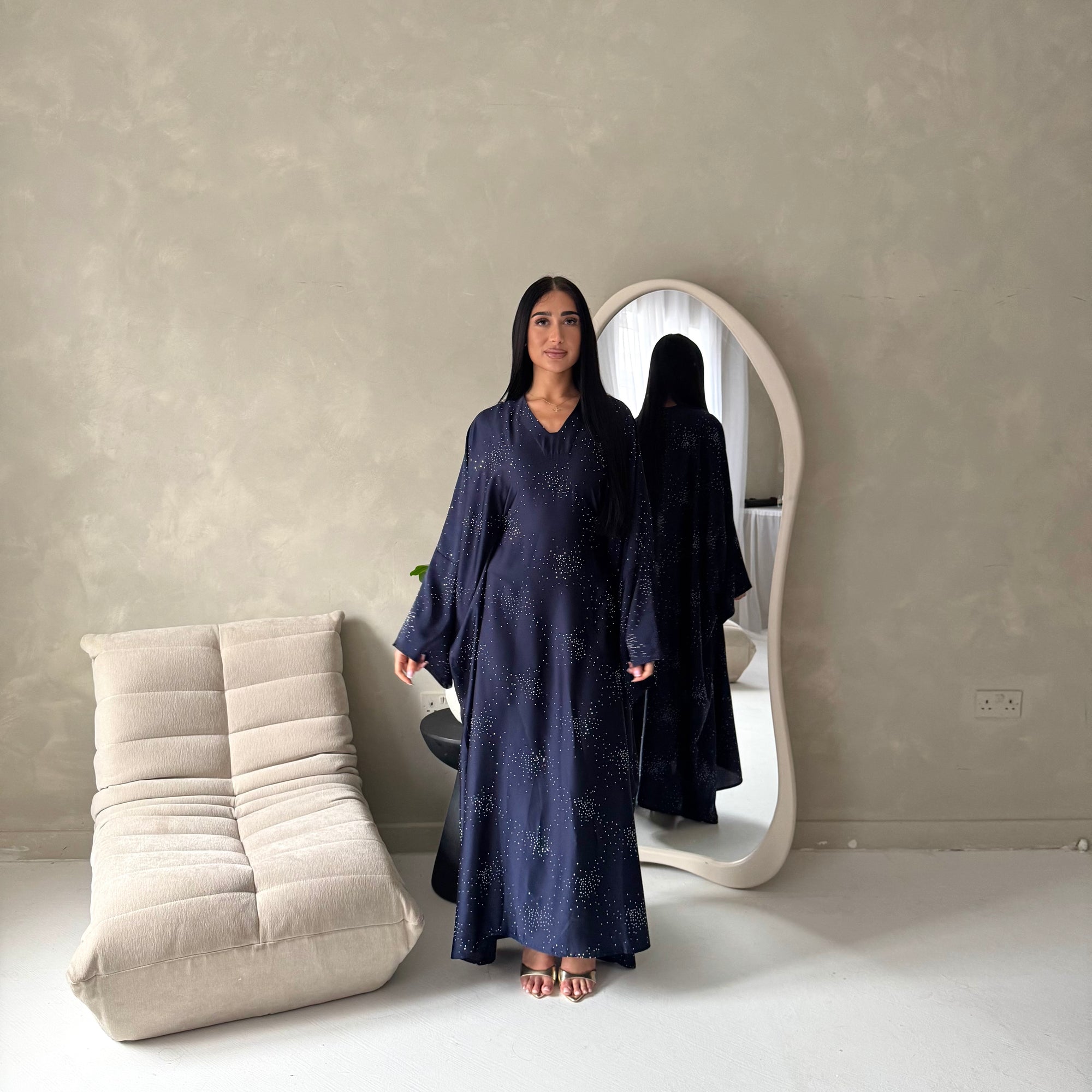 Roya Navy Diamante Detail Modest Kaftan Dress