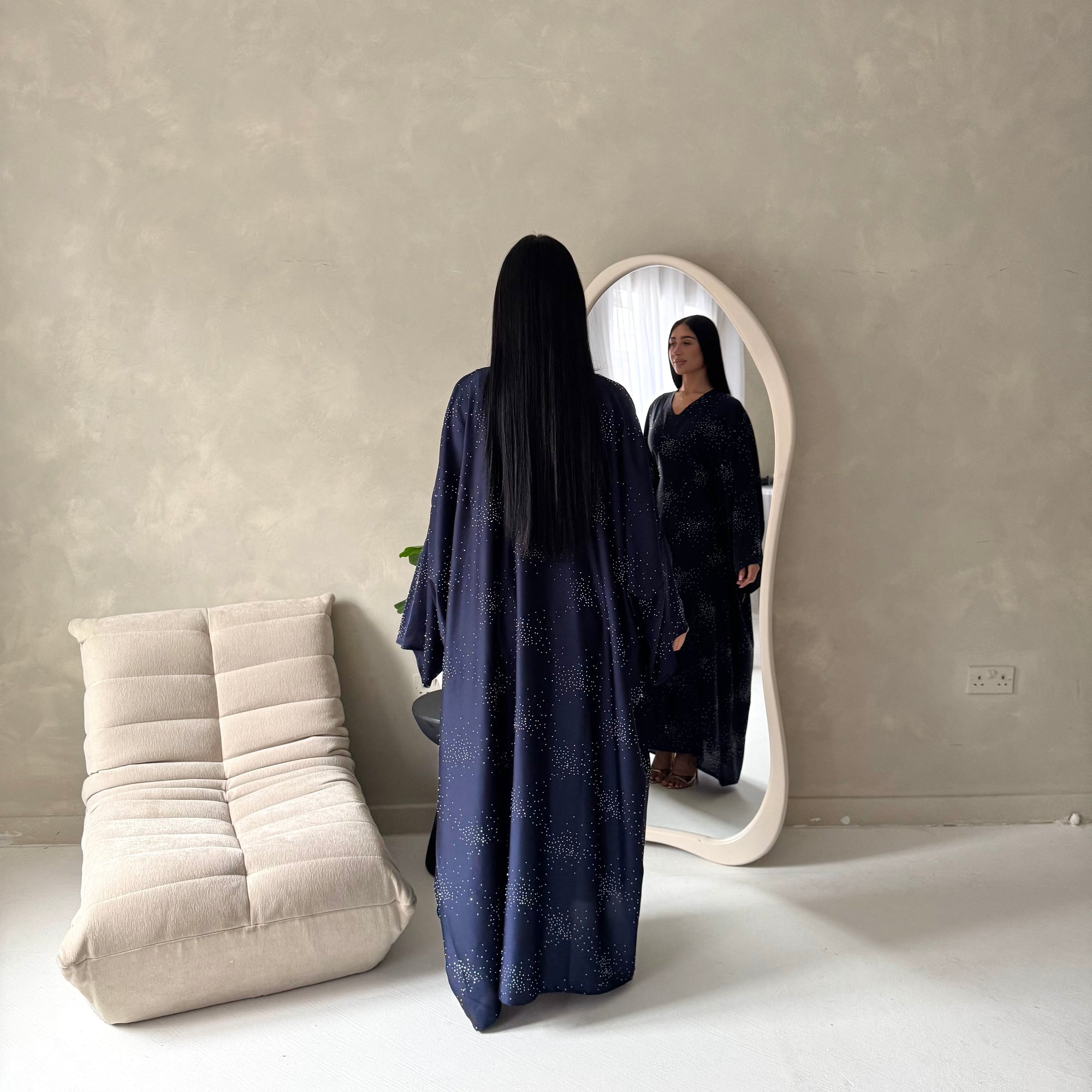 Roya Navy Diamante Detail Modest Kaftan Dress