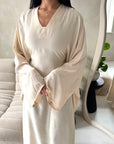Roya Cream Diamante Detail Modest Kaftan Dress