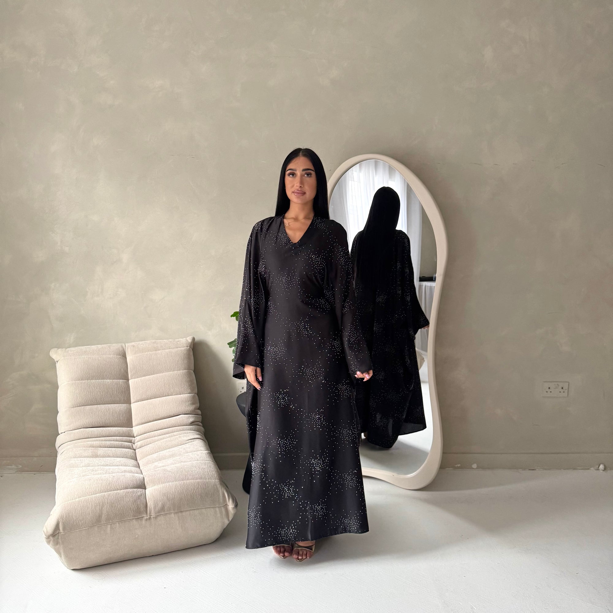 Roya Black Diamante Detail Modest Kaftan Dress
