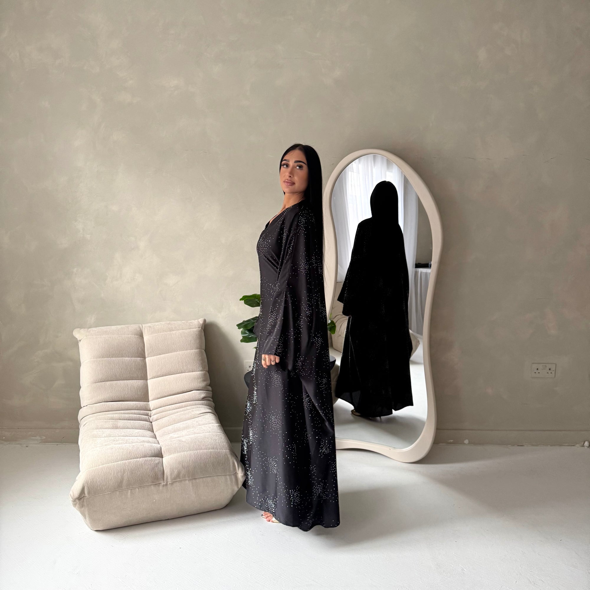 Roya Black Diamante Detail Modest Kaftan Dress