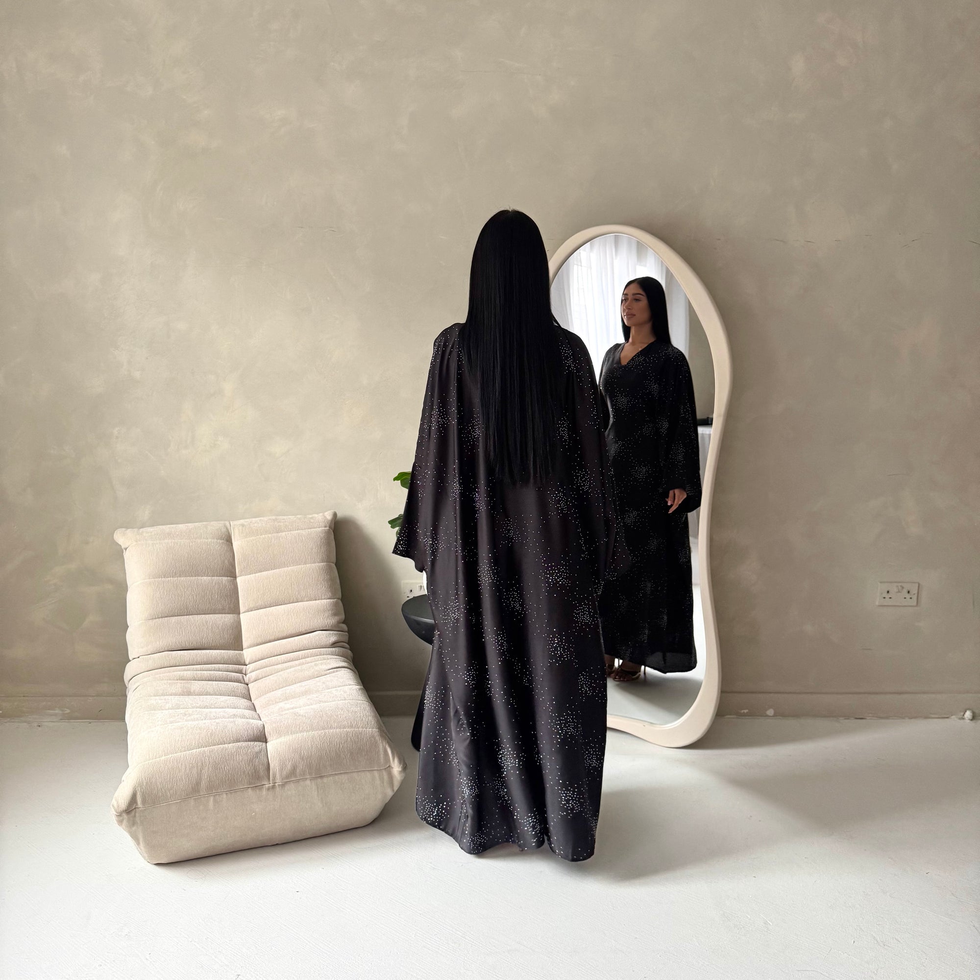 Roya Black Diamante Detail Modest Kaftan Dress