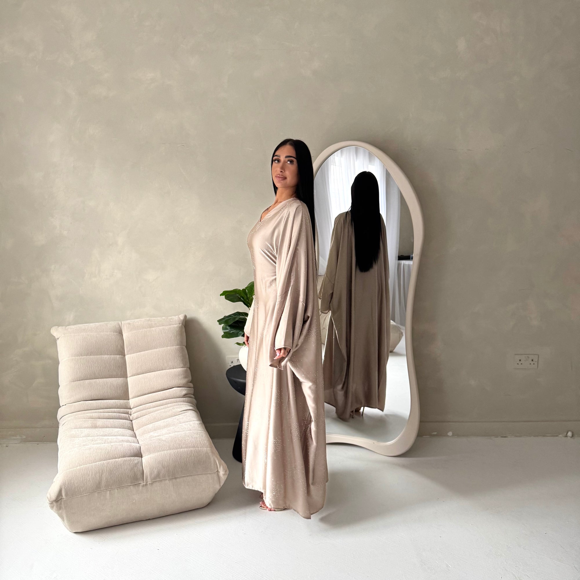 Roya Mocha Diamante Detail Modest Kaftan Dress