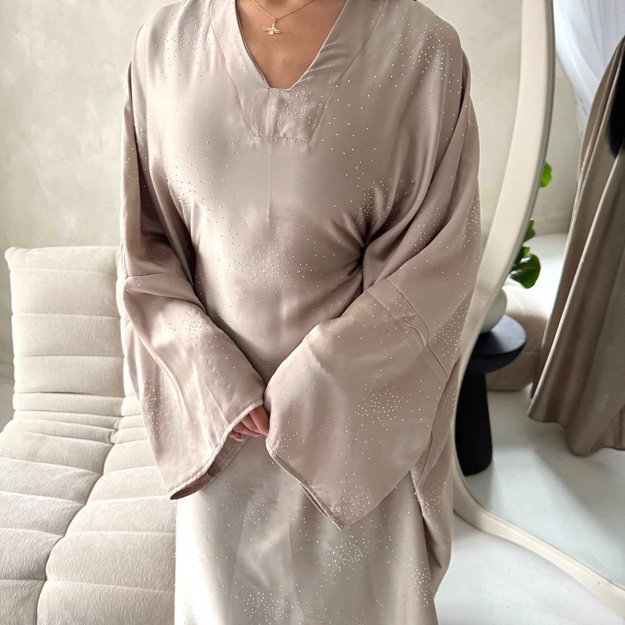 Roya Mocha Diamante Detail Modest Kaftan Dress