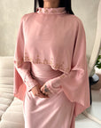 Vida Pink High Neck Diamante Detail Cape Dress