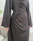 Lara Chocolate Satin Waist Detail Modest Dress