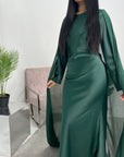 Kezia Emerald Green Satin Diamante Cape Modest Dress