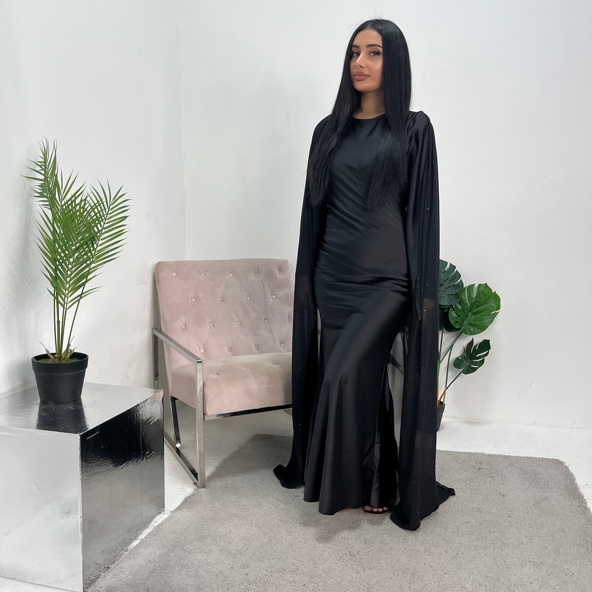 black satin modest dress Neva Style
