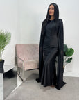 Kezia Black Satin Diamante Cape Modest Dress