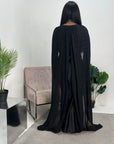 Kezia Black Satin Diamante Cape Modest Dress