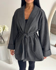 Tamara Charcoal Wrap Belted Short Coat