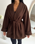 Tamara Brown Wrap Belted Short Coat
