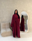 Maya Wine Satin Kaftan With Neck Scarf Dress