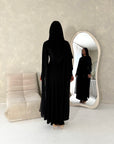 Nari Black Plain Waist Ruched Sleeve Cape Dress