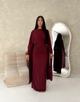 Nari Wine Plain Waist Ruched Sleeve Cape Dress