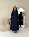 Marnia Navy A Line Tie Back Side Gather Dress