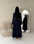 Marnia Navy A Line Tie Back Side Gather Dress