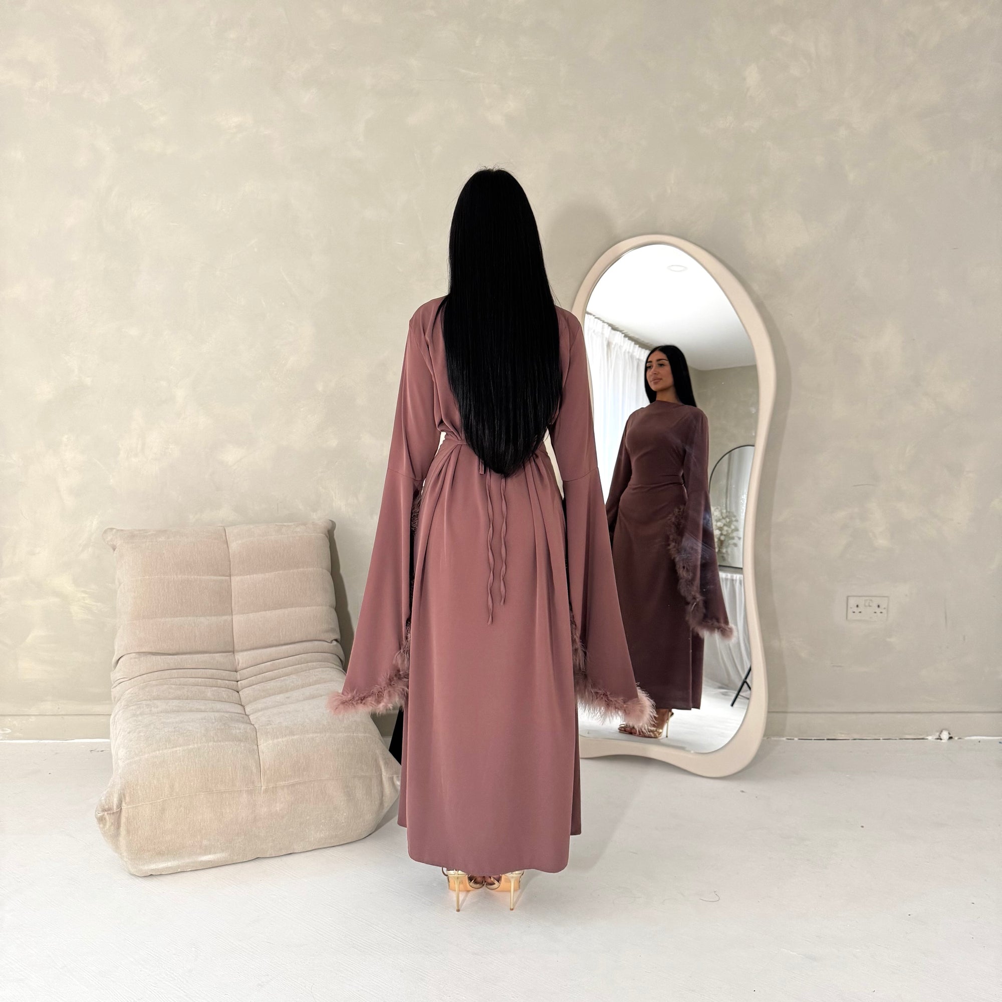 Sonya Berry Extreme Flare Fur Sleeve Tie Back Dress