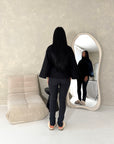 Hala Black High Neck Belted Poncho Coat