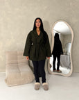 Tamara Khaki Wrap Belted Short Coat