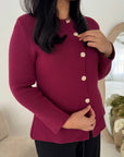 Kisa Wine Gold Button Knitted Cardigan