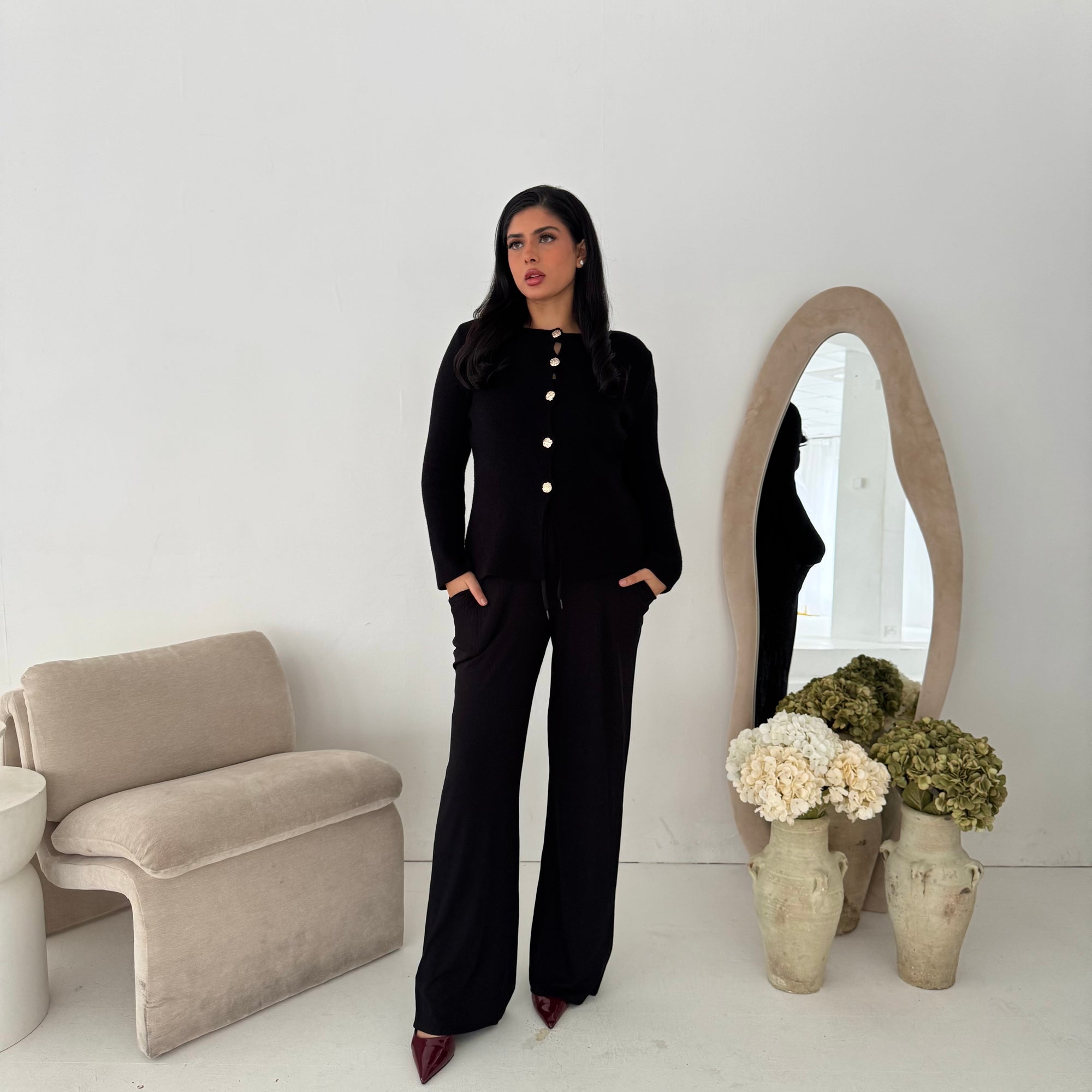 Kisa Black Gold Button Knitted Cardigan