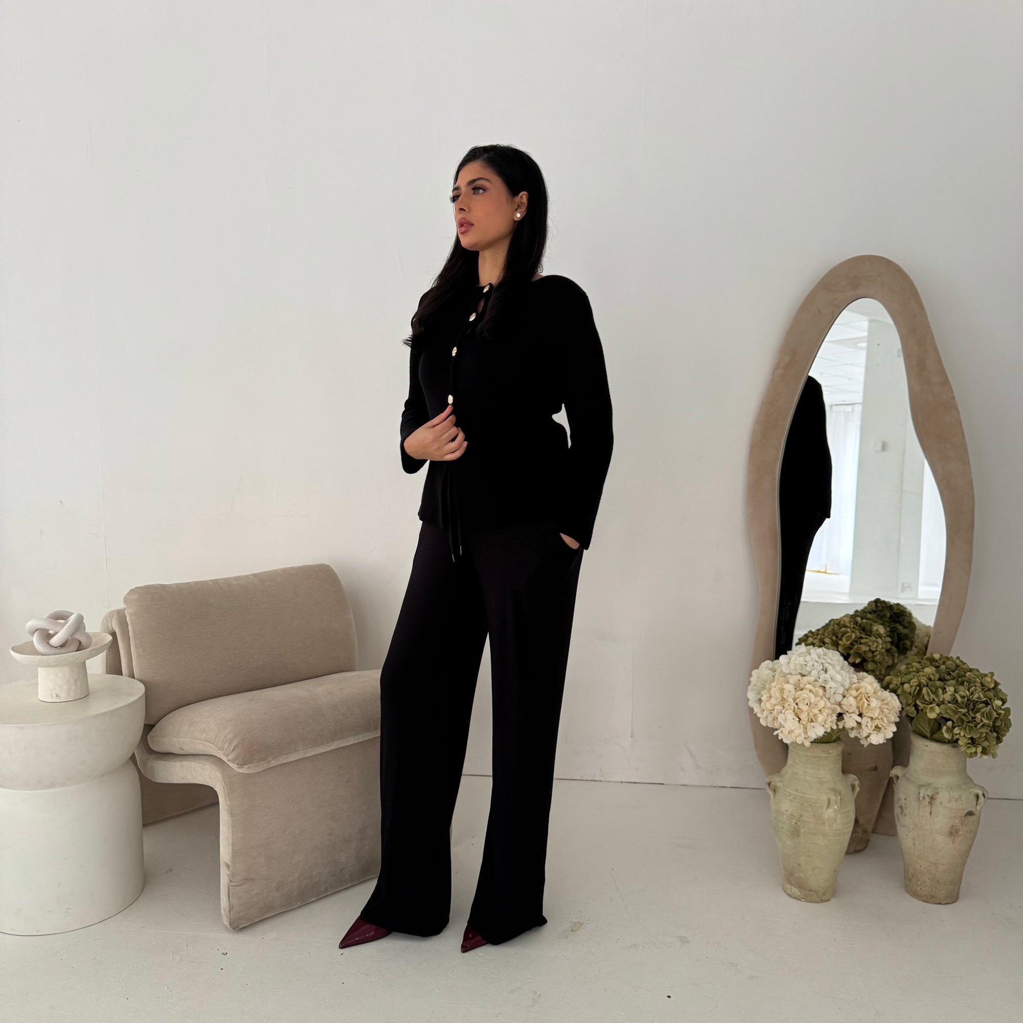 Kisa Black Gold Button Knitted Cardigan