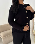 Kisa Black Gold Button Knitted Cardigan