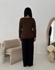 Kisa Brown Gold Button Knitted Cardigan