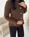 Kisa Brown Gold Button Knitted Cardigan