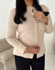 Kisa Cream Gold Button Knitted Cardigan