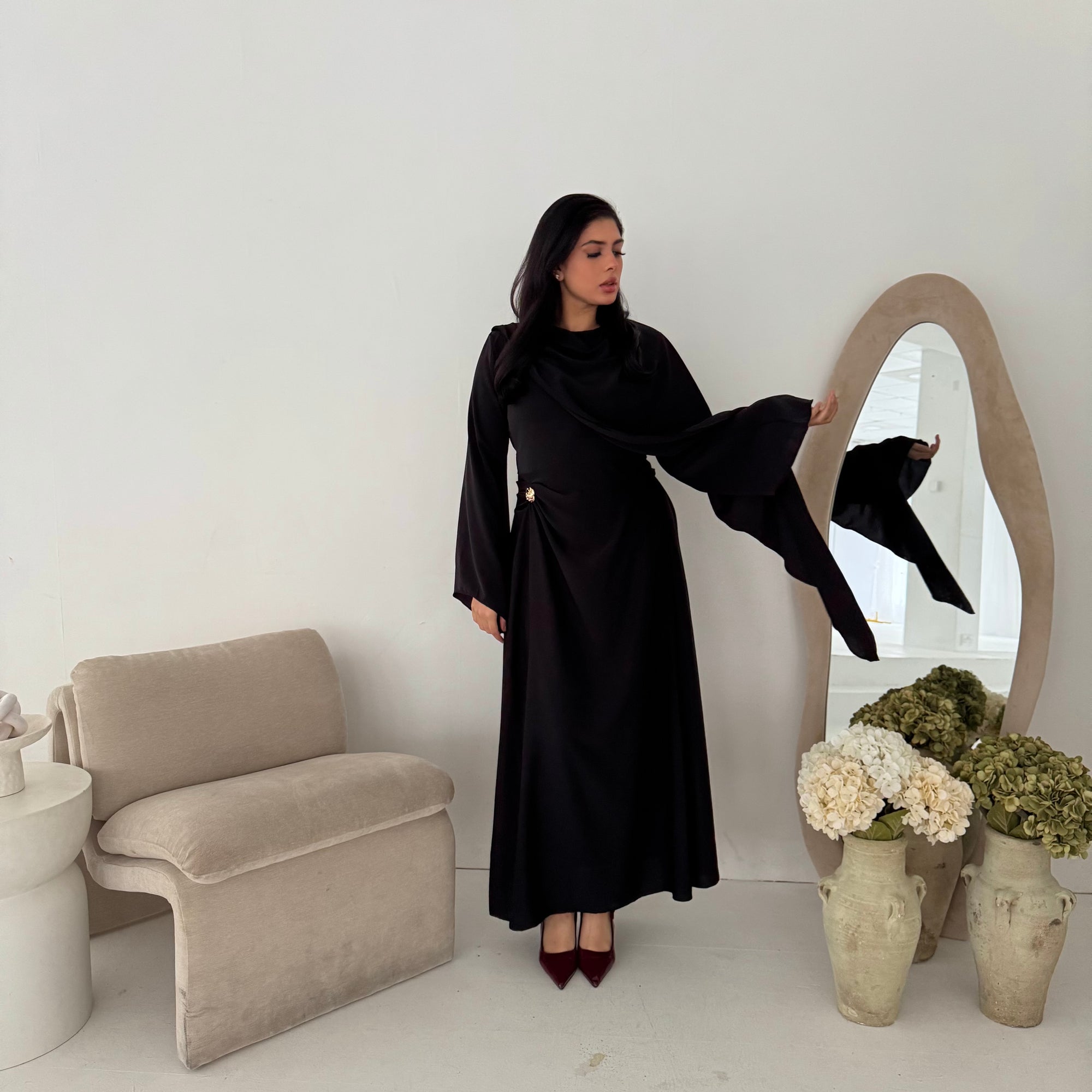 Nevin Black Gold Buckle One Side Drape Dress House Of Haniya Nevin Black Gold Buckle One Side Drape Dress House Of Haniya