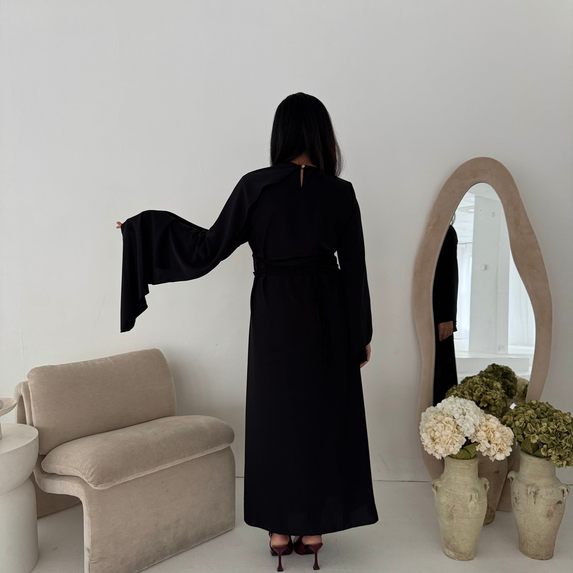 black drape dress Draped Long Dress