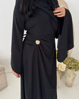 Nevin Black Gold Buckle One Side Drape Dress