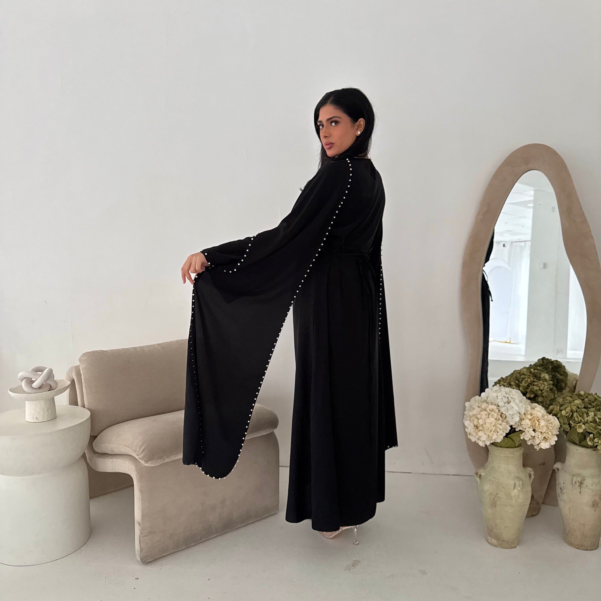 Sherin Black Pearl Detail Modest Dress