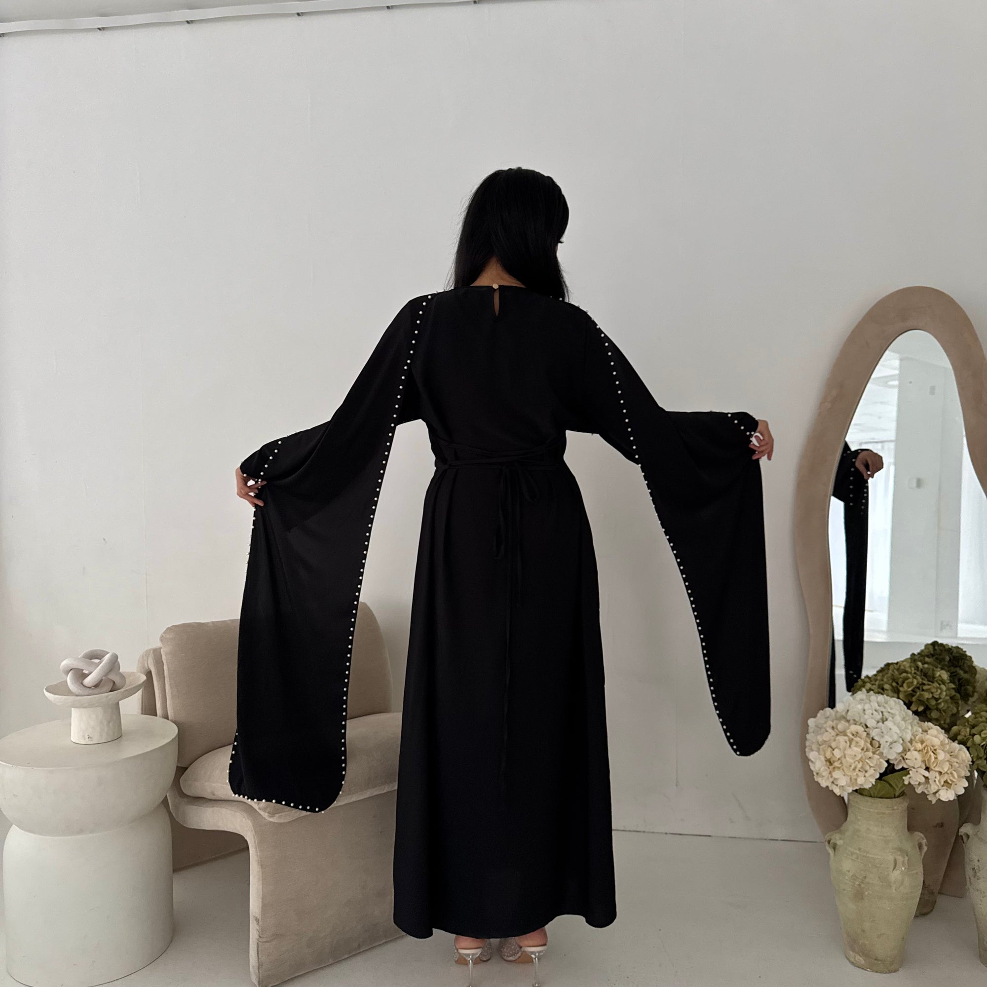 Sherin Black Pearl Detail Modest Dress